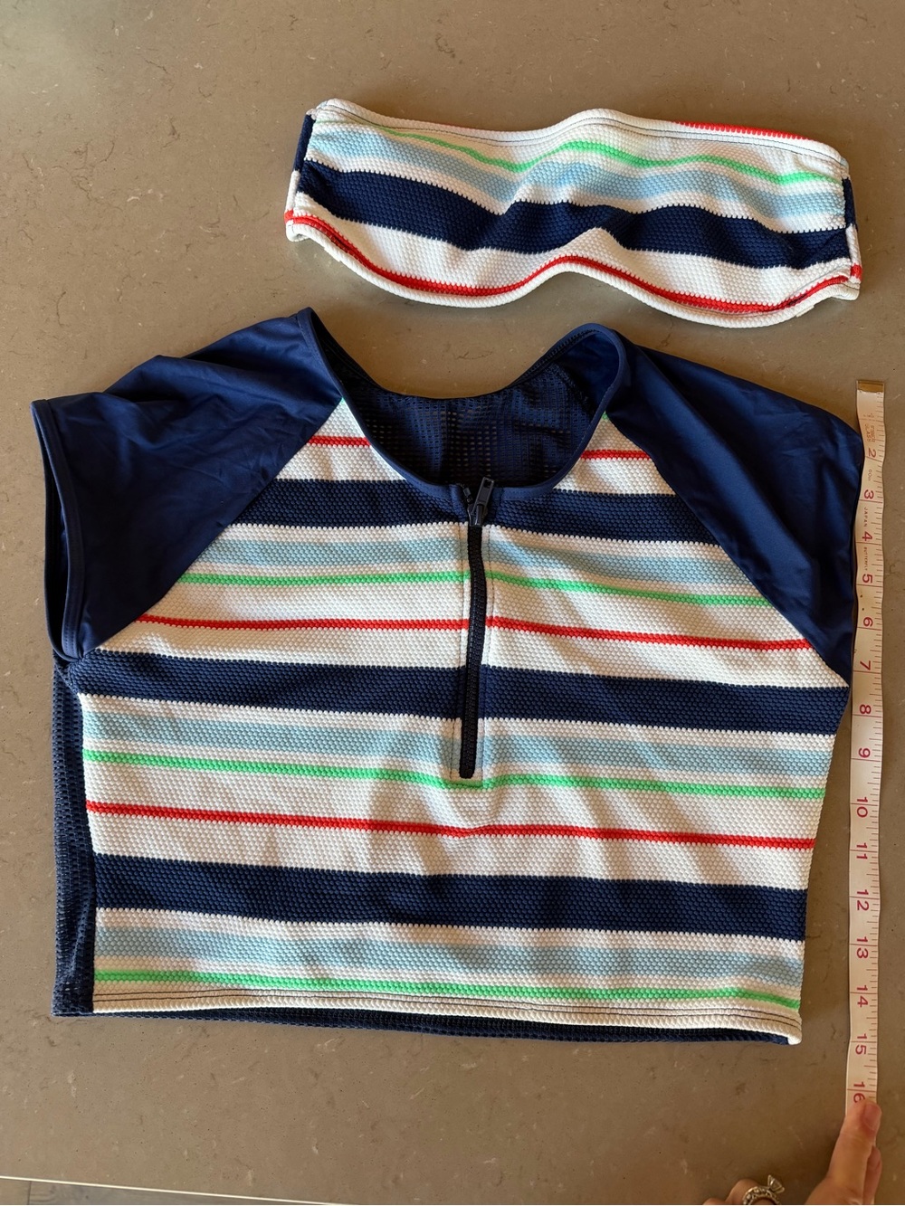 Splendid Striped Swim Set Rash Guard Top L Bandeau Bikini M Made USA
